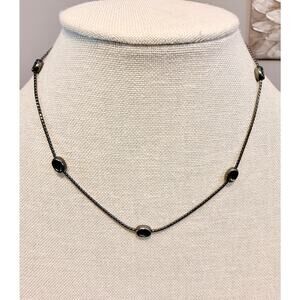 Vintage Gunmetal Black Bezel Station Necklace 16”